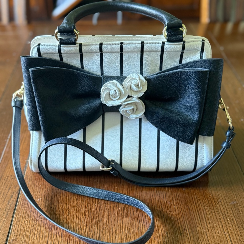 Betsey Johnson Black and White Crossbody with Bow